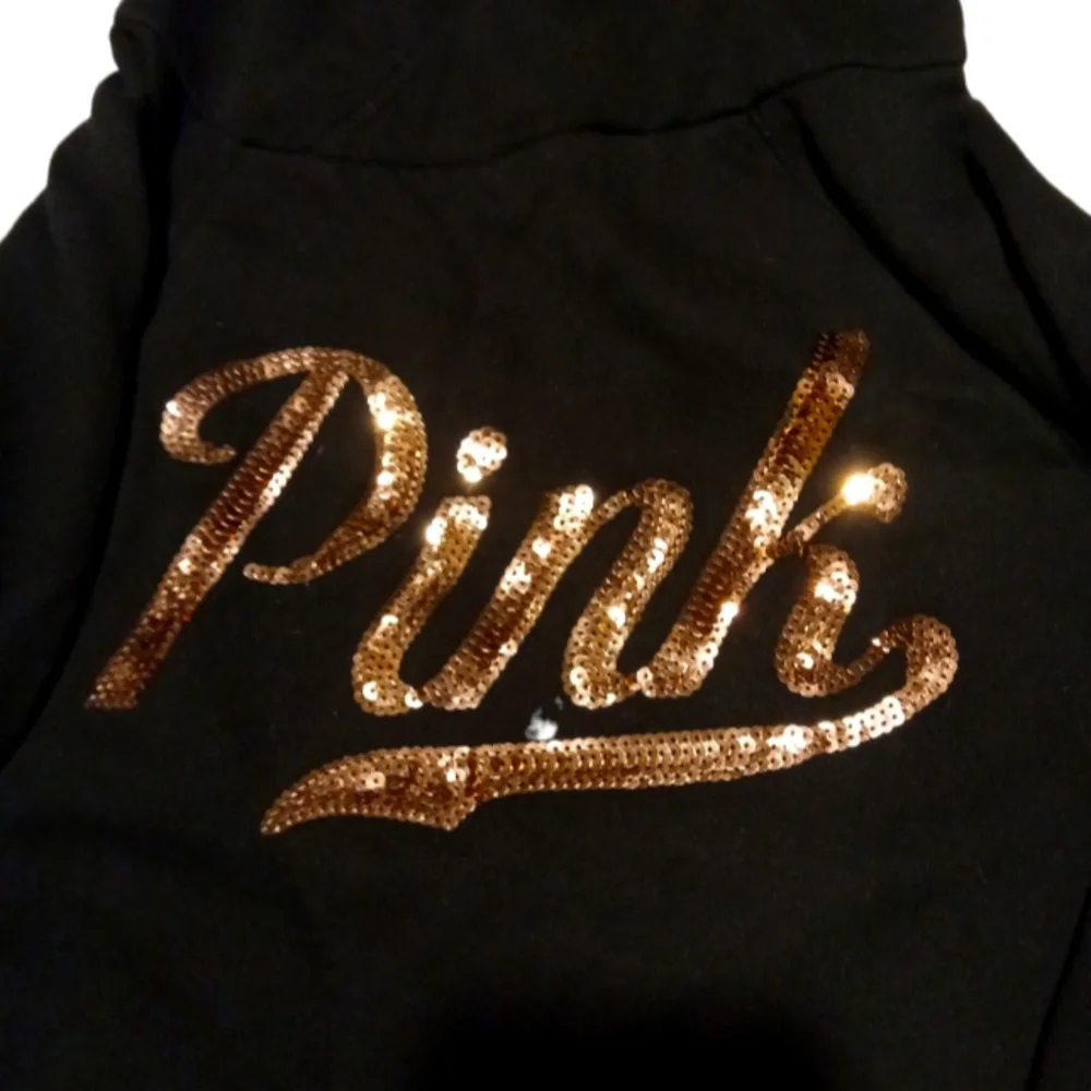 Black with cooper seguins victoria's secret pink hoodie - only worn once - Picture 1 of 1